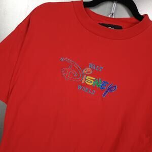 Walt Disney World Vintage Rainbow Embroidered Shirt Large 90s Park Magic Kingdom